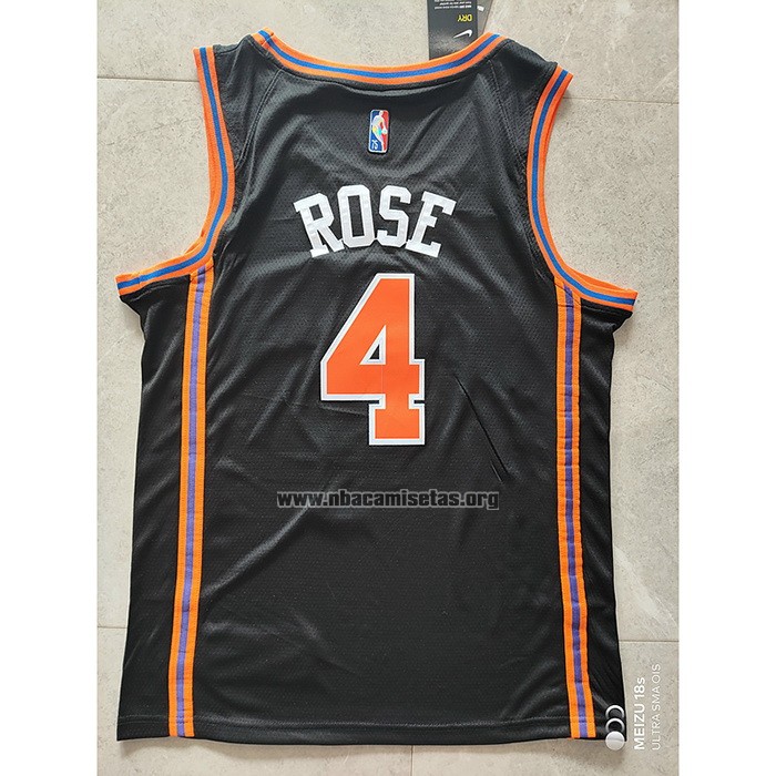 Camiseta New York Knicks Derrick Rose NO 4 Ciudad 2021-22 Negro